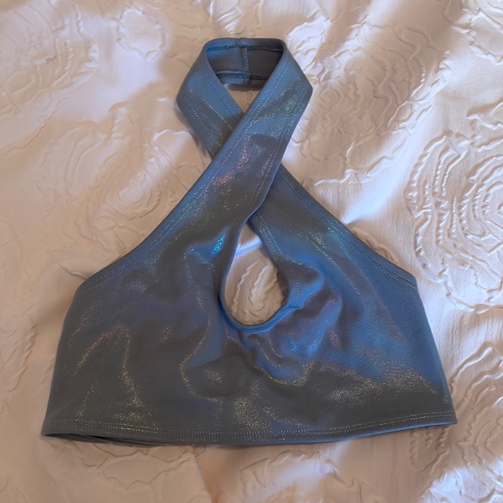 FESTIVAL TOP. Beginning boutique gray cross neck bra top. Size small
